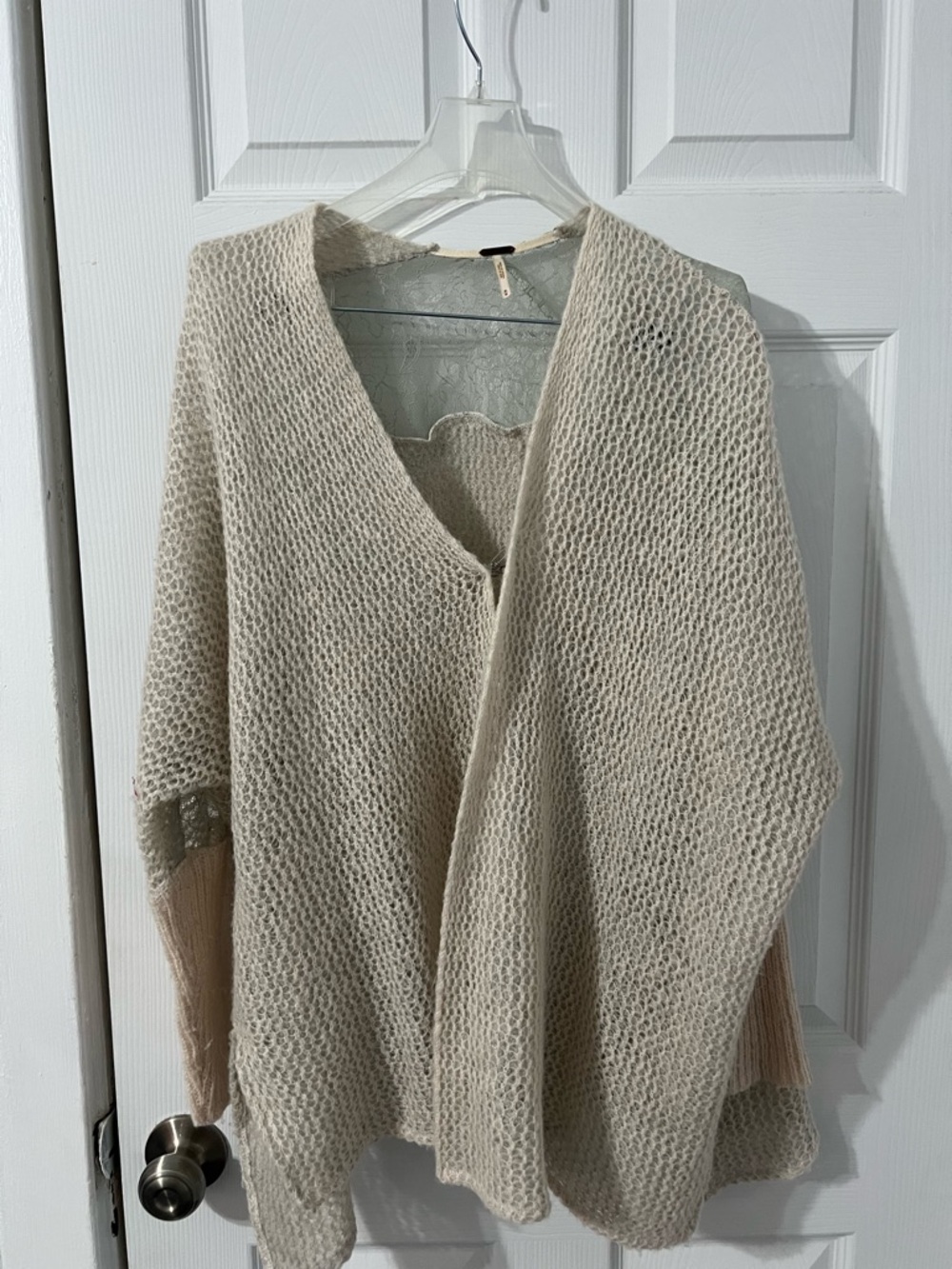 Free People Cream Open Knit V-Neck Sweater